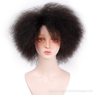 Vigorous Short Wigs Afro Kinky Straight Wigs for African American Women Black Synthetic High Temperature Fluffy Wig 1B Color